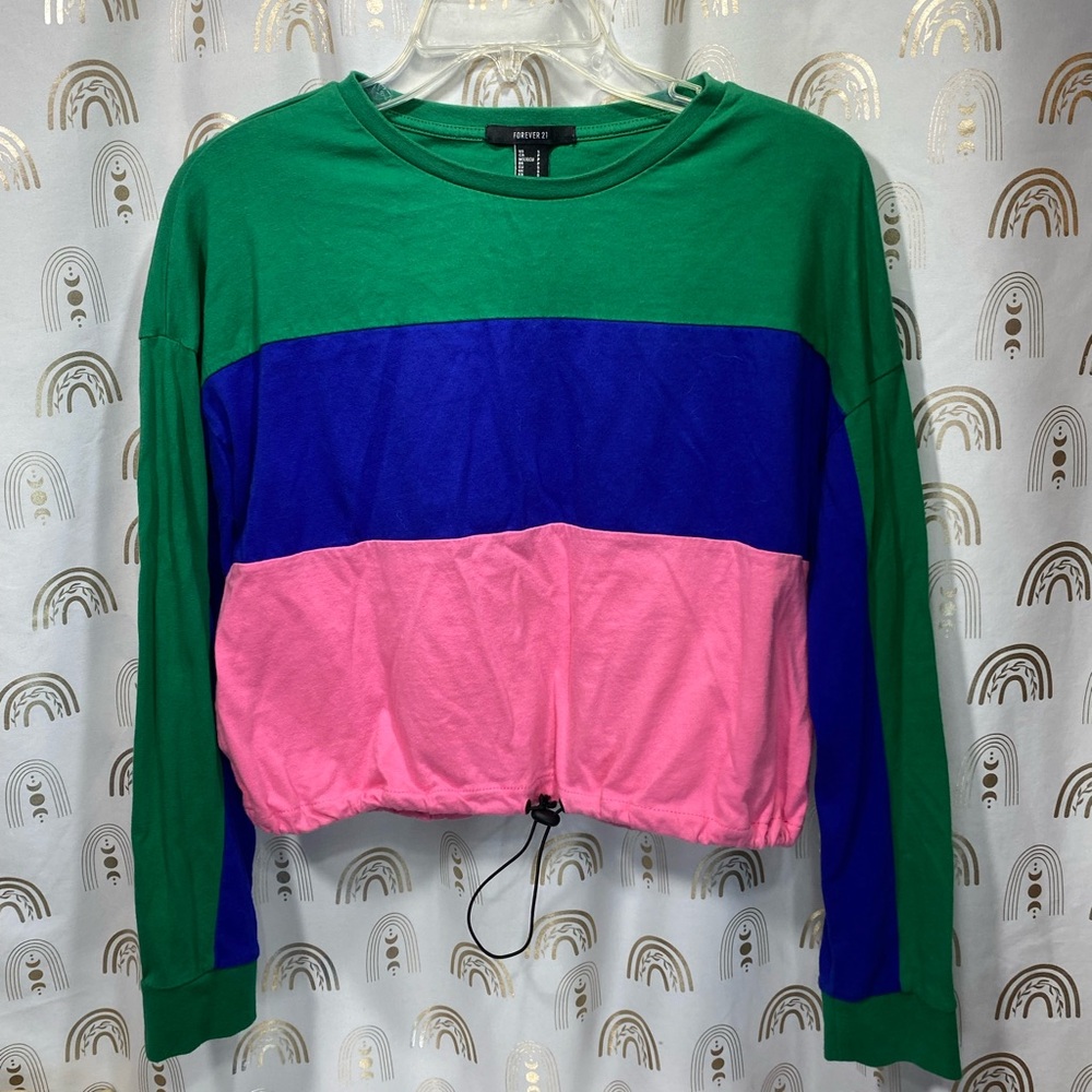 Forever 21 Green, Blue, and Pink Colorblock Sweatshirt